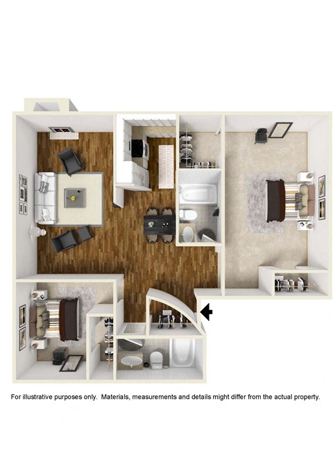 2 Bed 2 Bath Plan C at Rochester Apartments, Los Angeles, 90024